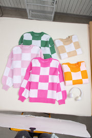 Bella Love Boutique California LLC Sweaters & Cardigans/Sweaters Orange Checkered Bishop Sleeve Sweater