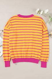 Bella Love Boutique California LLC Sweaters & Cardigans/Sweaters Orange Stripe Trimmed Round Neck Drop Shoulder Loose Sweater