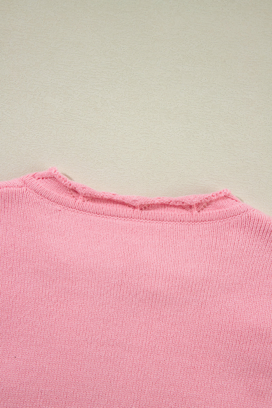 Peach Blossom Flower Detail Knitted Notched Neck Sweater