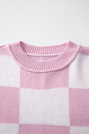 Bella Love Boutique California LLC Sweaters & Cardigans/Sweaters Pink Checkered Bishop Sleeve Sweater