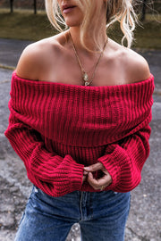 Bella Love Boutique California LLC Sweaters & Cardigans/Sweaters Racing Red Off-the-shoulder Knit Sweater