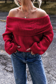 Bella Love Boutique California LLC Sweaters & Cardigans/Sweaters Racing Red / S / 60%Cotton+40%Acrylic Racing Red Off-the-shoulder Knit Sweater