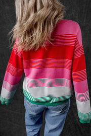 Bella Love Boutique California LLC Sweaters & Cardigans/Sweaters Rose Striped Knit Patch Pocket Drop Shoulder Sweater