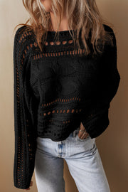 Smoke Gray Hollow-out Cable Knit Cropped Sweater