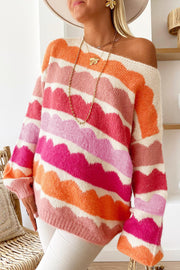 Bella Love Boutique California LLC Sweaters & Cardigans/Sweaters Yellow Wave Striped Balloon Sleeve Drop Shoulder Sweater