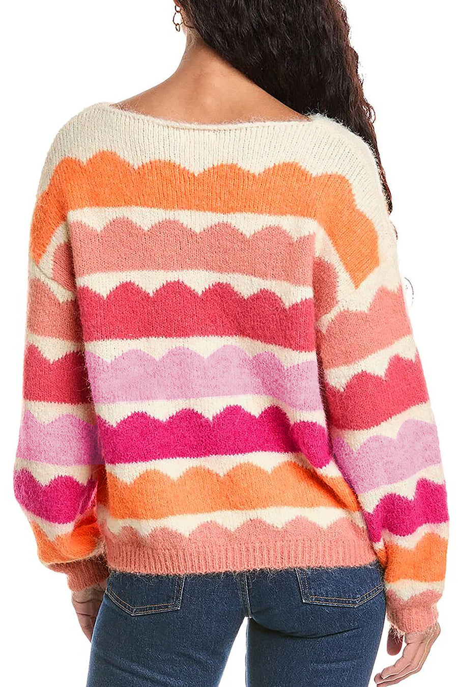 Bella Love Boutique California LLC Sweaters & Cardigans/Sweaters Yellow Wave Striped Balloon Sleeve Drop Shoulder Sweater