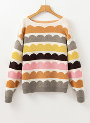 Bella Love Boutique California LLC Sweaters & Cardigans/Sweaters Yellow Wave Striped Balloon Sleeve Drop Shoulder Sweater