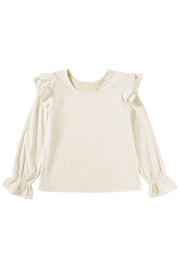 Bella Love Boutique California LLC Tops/Blouses & Shirts Beige Ruffled Flounce Sleeve Corduroy Blouse