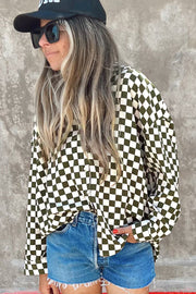 Bella Love Boutique California LLC Tops/Blouses & Shirts Bella Loves Cali's Green Checkerboard Printed Drop Shoulder Loose Casual Shirt