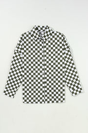 Bella Love Boutique California LLC Tops/Blouses & Shirts Bella Loves Cali's Green Checkerboard Printed Drop Shoulder Loose Casual Shirt