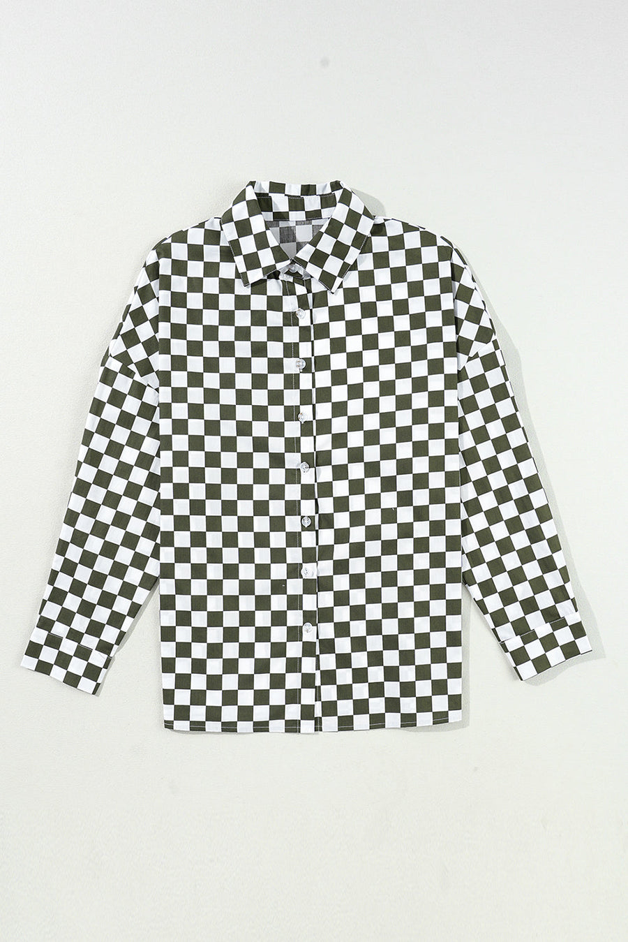 Bella Love Boutique California LLC Tops/Blouses & Shirts Bella Loves Cali's Green Checkerboard Printed Drop Shoulder Loose Casual Shirt