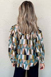 Bella Love Boutique California LLC Tops/Blouses & Shirts Bella Loves Cali's Green Print Buttoned Balloon Sleeve Loose Fit Shirt