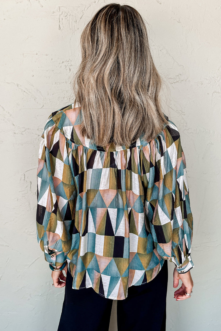 Bella Love Boutique California LLC Tops/Blouses & Shirts Bella Loves Cali's Green Print Buttoned Balloon Sleeve Loose Fit Shirt