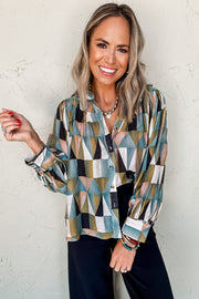 Bella Love Boutique California LLC Tops/Blouses & Shirts Bella Loves Cali's Green Print Buttoned Balloon Sleeve Loose Fit Shirt