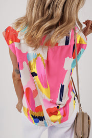 Bella Love Boutique California LLC Tops/Blouses & Shirts Bella Loves Cali's Multicolour Abstract Print Collared Cap Sleeve Casual Shirt