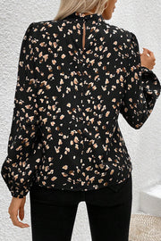 Bella Love Boutique California LLC Tops/Blouses & Shirts Black Leopard Print Lantern Sleeve Mock Neck Pleated Blouse