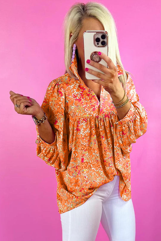 Bella Love Boutique California LLC Tops/Blouses & Shirts Bonbon Abstract Print Collared V Neck Babydoll Blouse