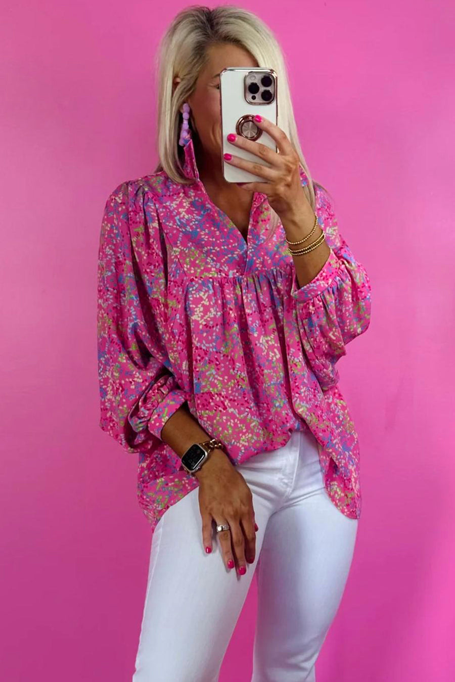 Bella Love Boutique California LLC Tops/Blouses & Shirts Bonbon Abstract Print Collared V Neck Babydoll Blouse