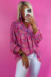 Bella Love Boutique California LLC Tops/Blouses & Shirts Bonbon Abstract Print Collared V Neck Babydoll Blouse