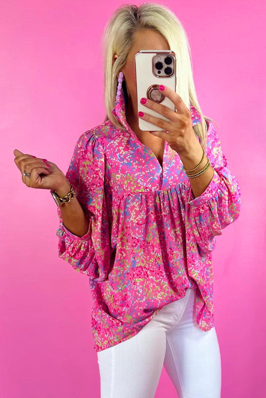 Bella Love Boutique California LLC Tops/Blouses & Shirts Bonbon Abstract Print Collared V Neck Babydoll Blouse