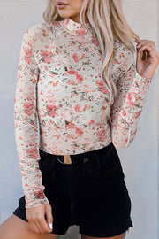 Bella Love Boutique California LLC Tops/Blouses & Shirts Floral Long Sleeve High Neck Sheath Mesh Top