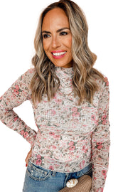 Bella Love Boutique California LLC Tops/Blouses & Shirts Floral Long Sleeve High Neck Sheath Mesh Top