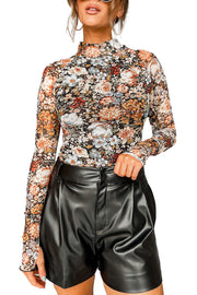 Bella Love Boutique California LLC Tops/Blouses & Shirts Floral Long Sleeve High Neck Sheath Mesh Top