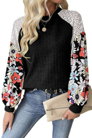 Bella Love Boutique California LLC Tops/Blouses & Shirts Laurel Green Floral Patchwork Long Sleeve Ribbed Blouse