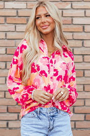 Bella Love Boutique California LLC Tops/Blouses & Shirts Pink Blooming Floral Print Puff Sleeve Buttoned Shirt