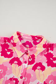 Bella Love Boutique California LLC Tops/Blouses & Shirts Pink Blooming Floral Print Puff Sleeve Buttoned Shirt