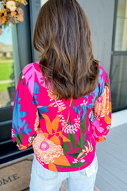 Bella Love Boutique California LLC Tops/Blouses & Shirts Rose Blooming Flower Print Ruffled Puff Sleeve Blouse