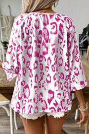 Bella Love Boutique California LLC Tops/Blouses & Shirts Rose Leopard Print Ruched V Neck 3/4 Sleeve Blouse