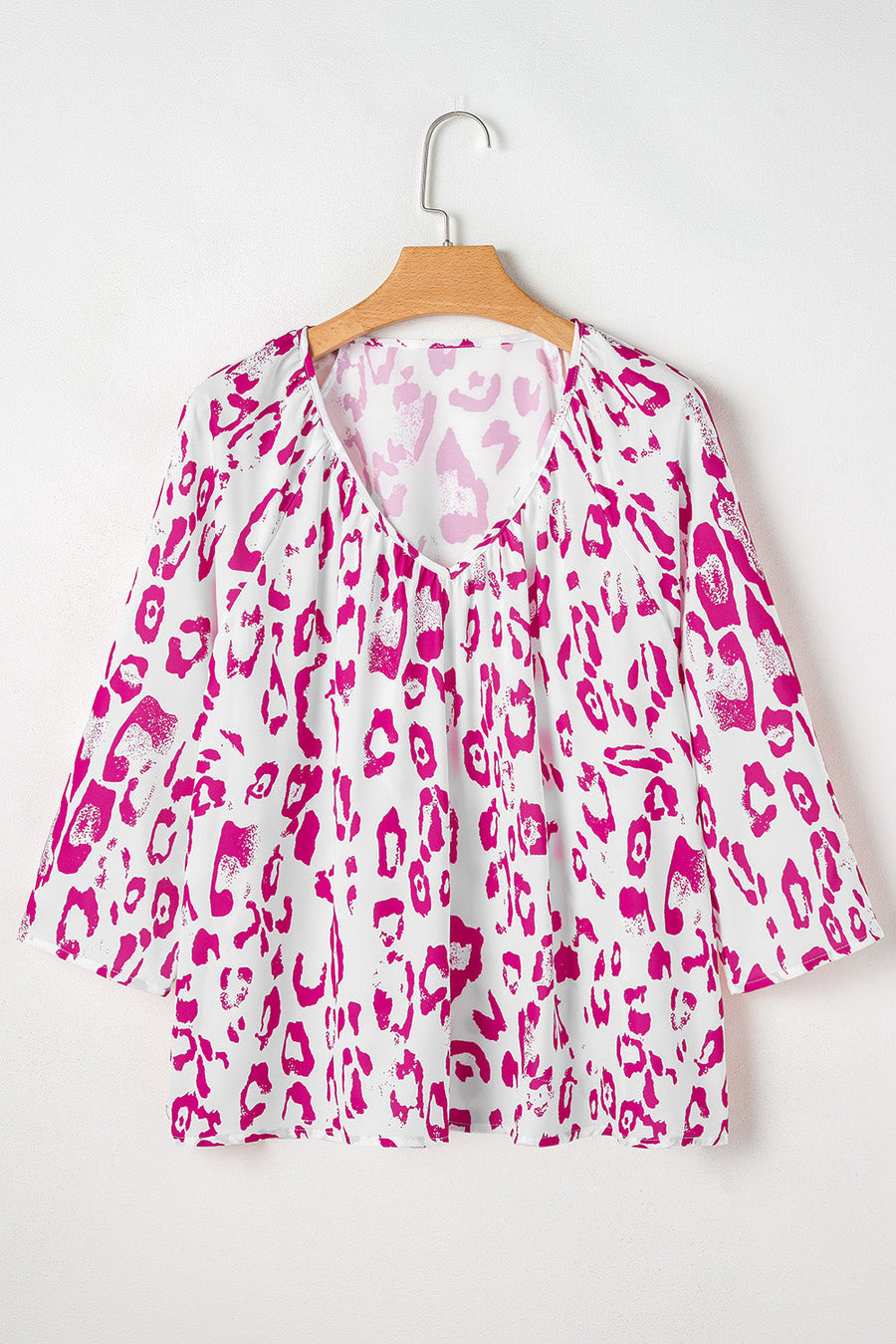 Bella Love Boutique California LLC Tops/Blouses & Shirts Rose Leopard Print Ruched V Neck 3/4 Sleeve Blouse