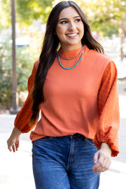 Bella Love Boutique California LLC Tops/Blouses & Shirts Russet Orange Swiss Dot Balloon Sleeve Loose Blouse