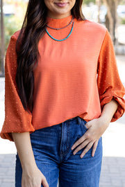 Bella Love Boutique California LLC Tops/Blouses & Shirts Russet Orange Swiss Dot Balloon Sleeve Loose Blouse