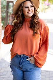 Bella Love Boutique California LLC Tops/Blouses & Shirts Russet Orange Swiss Dot Balloon Sleeve Loose Blouse