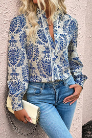 Bella Love Boutique California LLC Tops/Blouses & Shirts Sky Blue Bohemian Printed Bishop Sleeve Lace Shirt