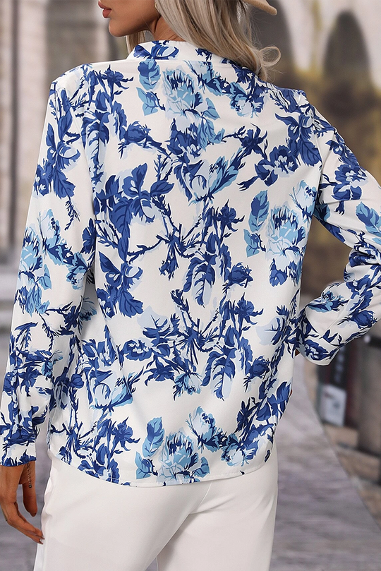 Bella Love Boutique California LLC Tops/Blouses & Shirts Sky Blue Floral Print Notched Neck Elegant Blouse