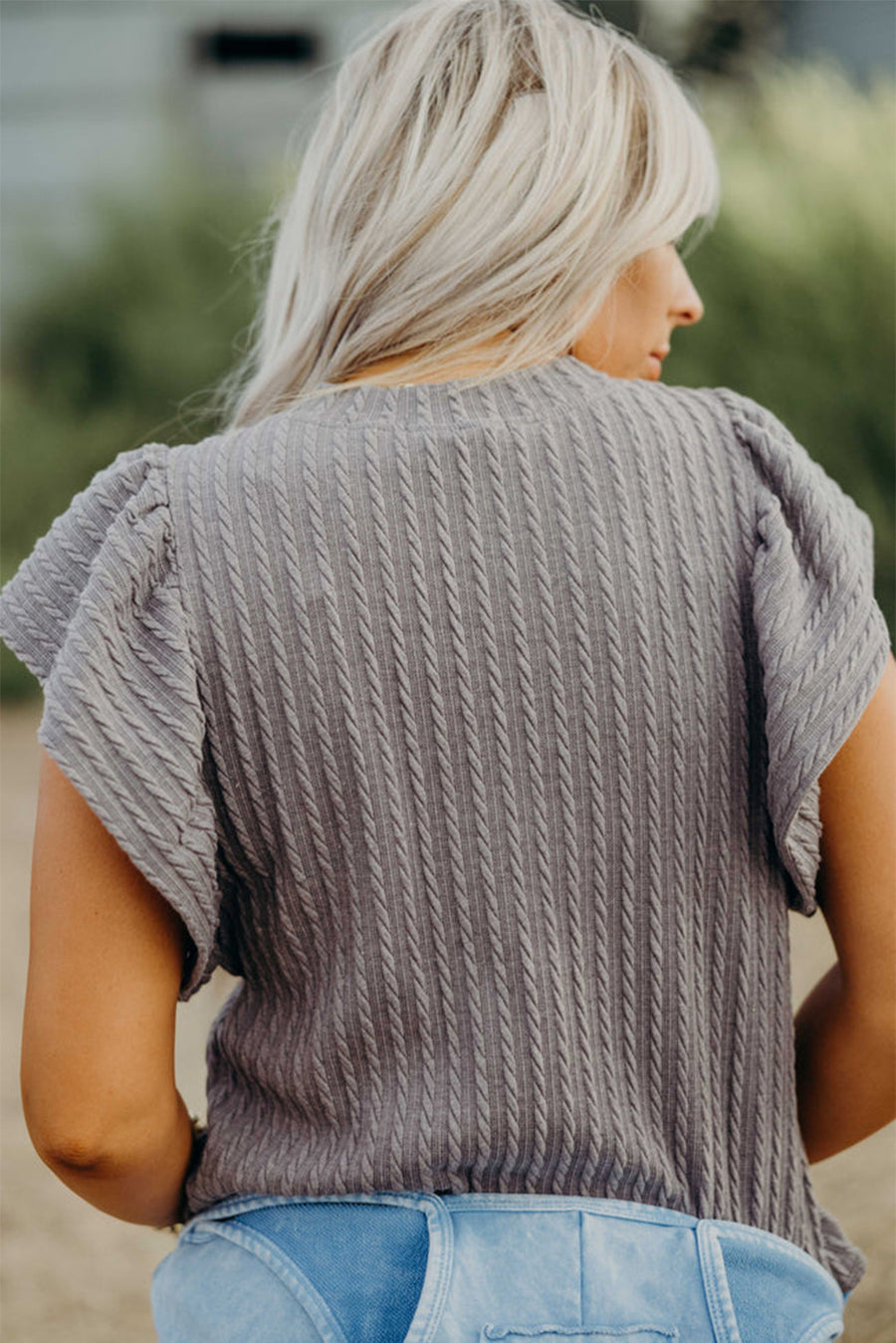 Bella Love Boutique California LLC Tops/Blouses & Shirts Sleet Solid Color Textured Flutter Sleeve Top