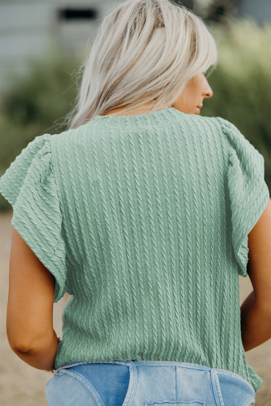 Bella Love Boutique California LLC Tops/Blouses & Shirts Sleet Solid Color Textured Flutter Sleeve Top