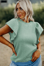 Bella Love Boutique California LLC Tops/Blouses & Shirts Sleet Solid Color Textured Flutter Sleeve Top