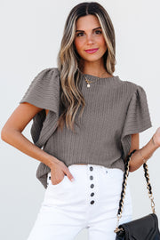 Bella Love Boutique California LLC Tops/Blouses & Shirts Sleet Solid Color Textured Flutter Sleeve Top
