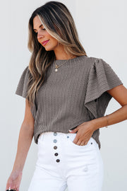 Bella Love Boutique California LLC Tops/Blouses & Shirts Sleet Solid Color Textured Flutter Sleeve Top