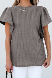Bella Love Boutique California LLC Tops/Blouses & Shirts Sleet Solid Color Textured Flutter Sleeve Top