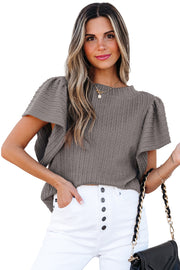 Bella Love Boutique California LLC Tops/Blouses & Shirts Sleet Solid Color Textured Flutter Sleeve Top