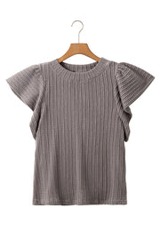 Bella Love Boutique California LLC Tops/Blouses & Shirts Sleet Solid Color Textured Flutter Sleeve Top