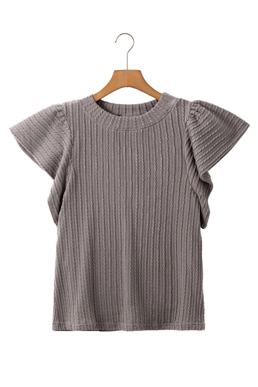 Bella Love Boutique California LLC Tops/Blouses & Shirts Sleet Solid Color Textured Flutter Sleeve Top