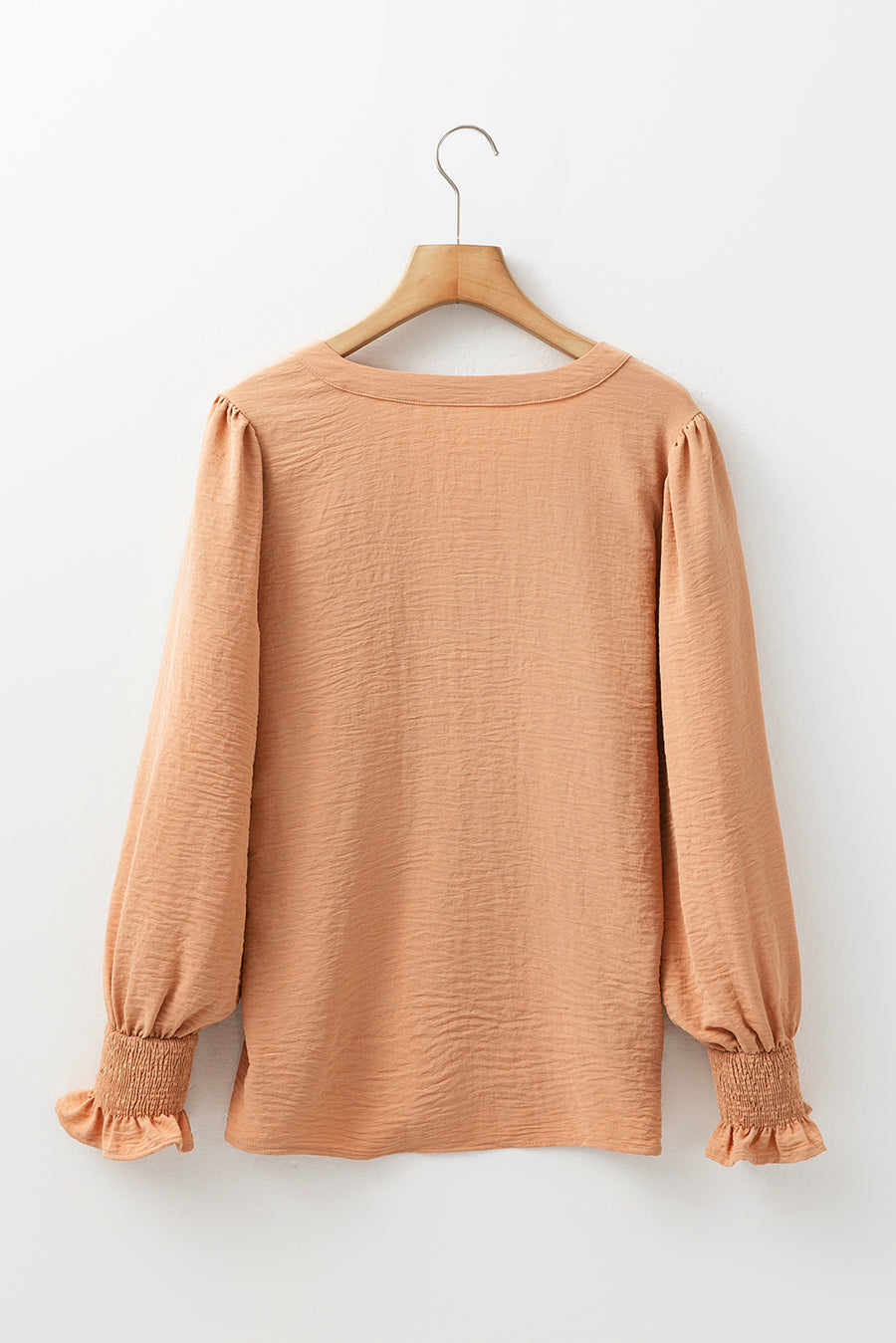 Bella Love Boutique California LLC Tops/Blouses & Shirts Solid Color Shirred Cuff Notch V Neck Blouse