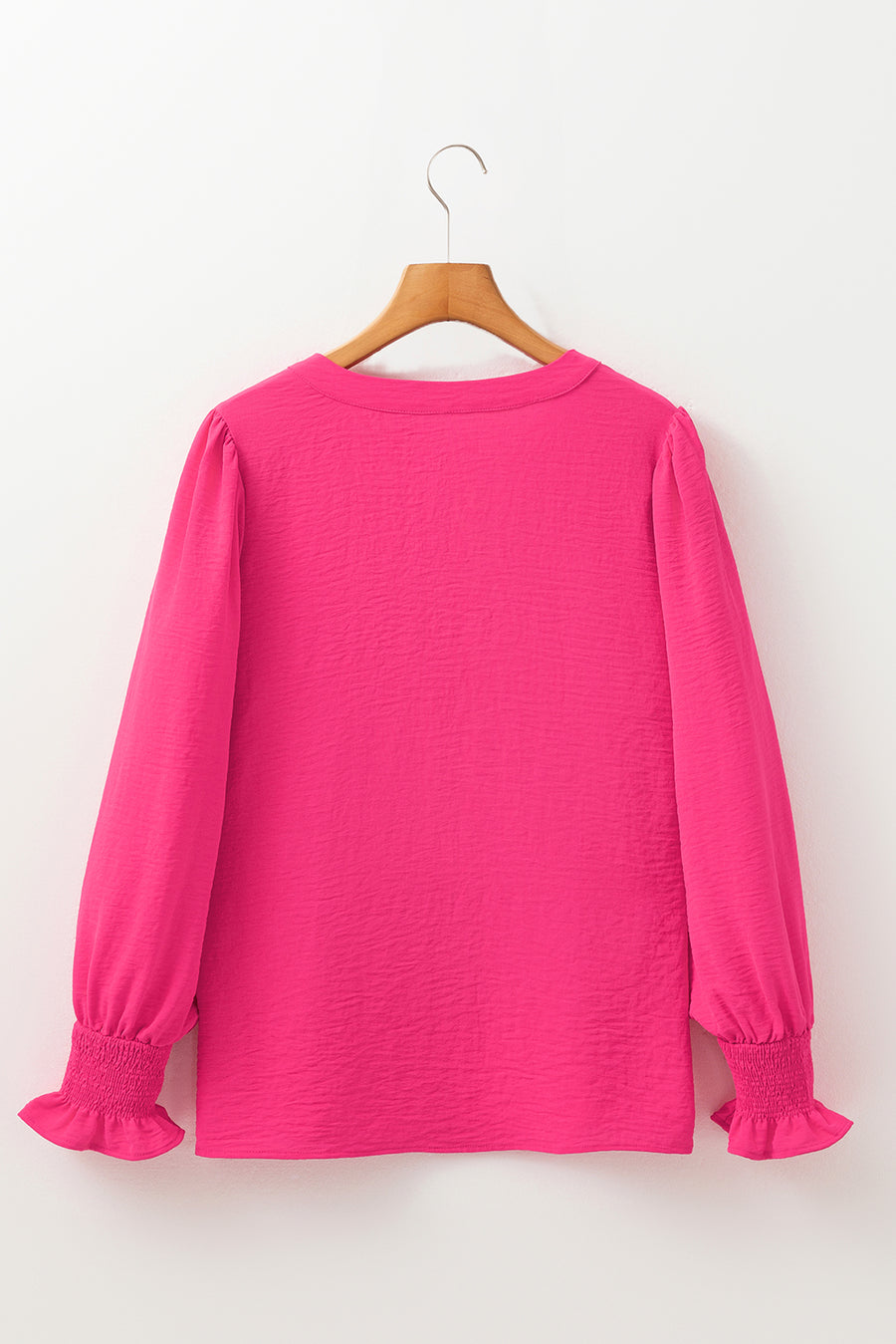 Bella Love Boutique California LLC Tops/Blouses & Shirts Solid Color Shirred Cuff Notch V Neck Blouse