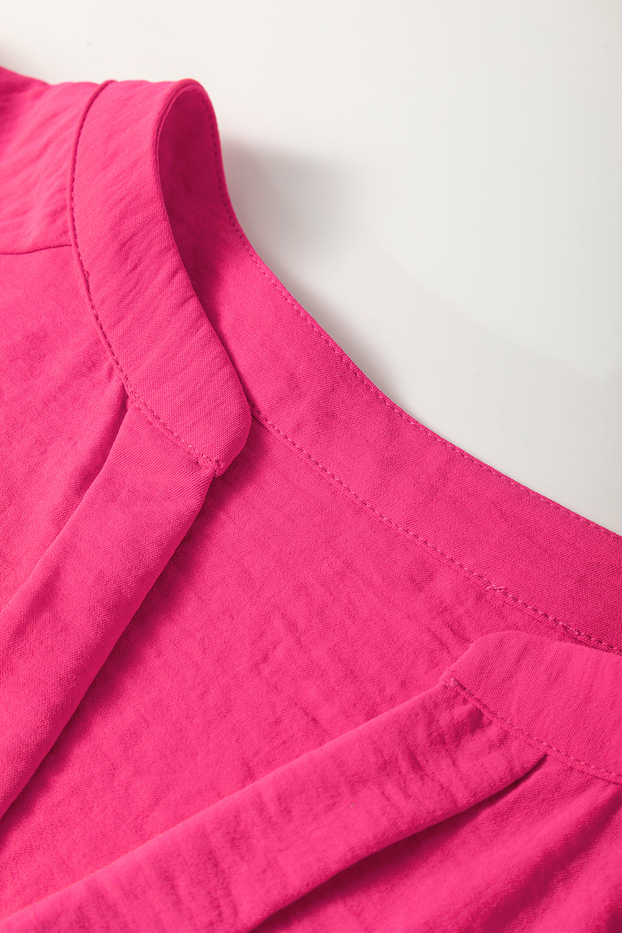 Bella Love Boutique California LLC Tops/Blouses & Shirts Solid Color Shirred Cuff Notch V Neck Blouse